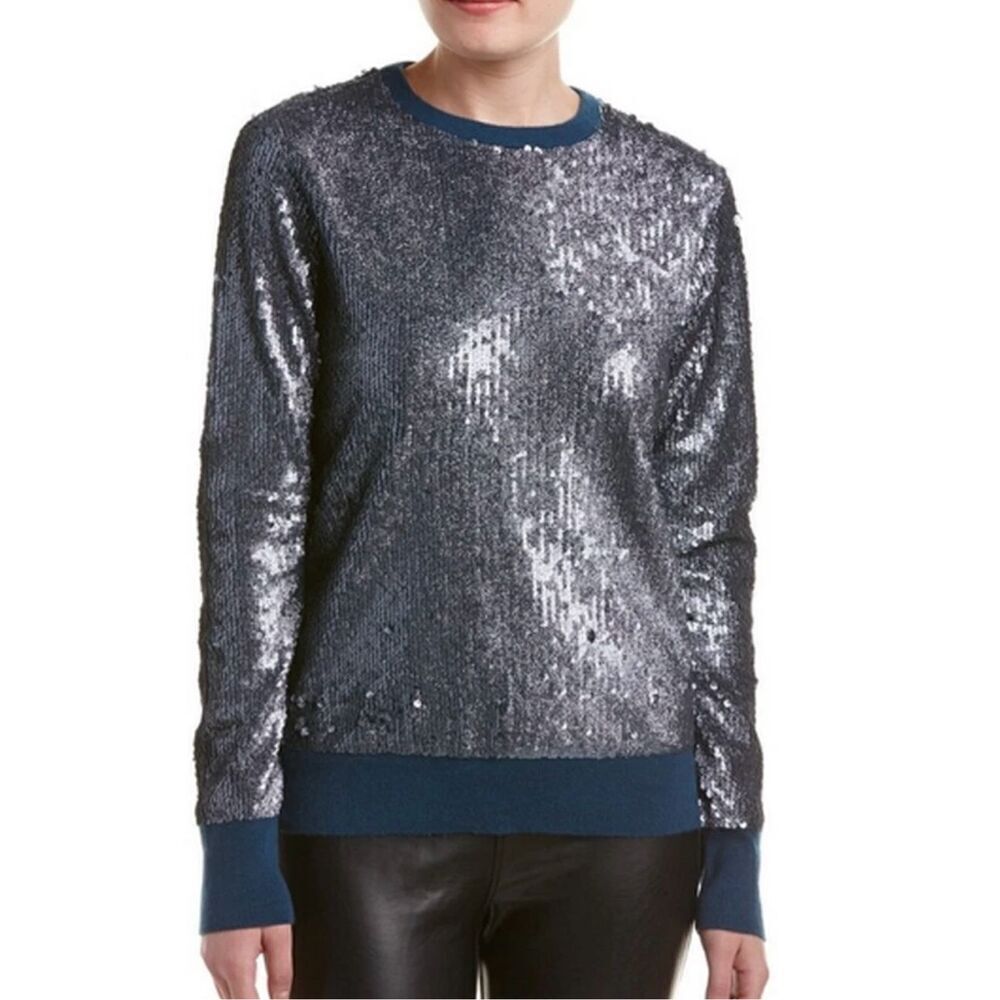 Equipment Shane Wool Blend Sweater Sequined Majolica Blue M Crew Neck